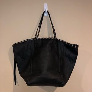 Black Faux Leather Shoulder Bag with Silver Studs
